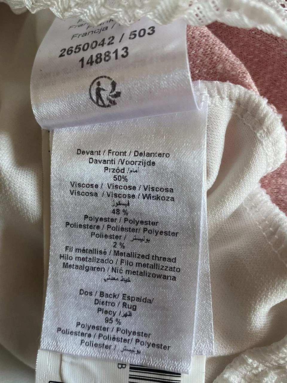 Blusa de doble tejido rosa pálido & blanco BRÉAL T38 – Encaje – photo 12